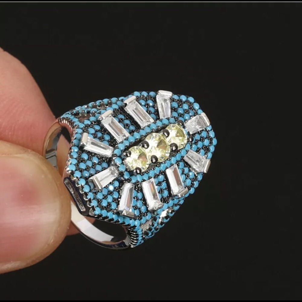 NWT STERLING SILVER & TURQUOISE, TOPAZ RING